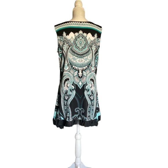 STYLE & CO SLEEVELESS EMBELLISHED ROUND NECK TURQUOISE & BLACK TUNIC SIZE L - Picture 9 of 15